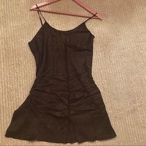 Vintage 100% silk brown mini slip dress floral